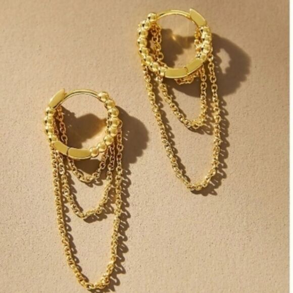 Anthropologie Jewelry - New ANTHRO 14k Uncommon James Chain huggie hoop earrings